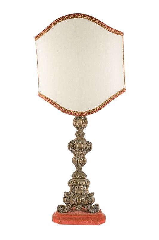 Silver metal and wood torchier