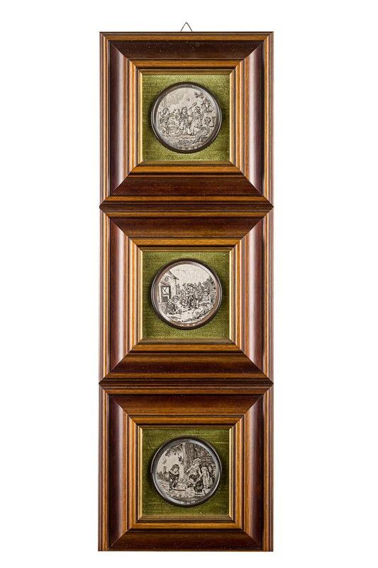Lotto di 3 placchette tonde in argento 800