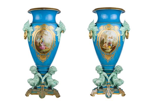 Pair of polychrome porcelain vases