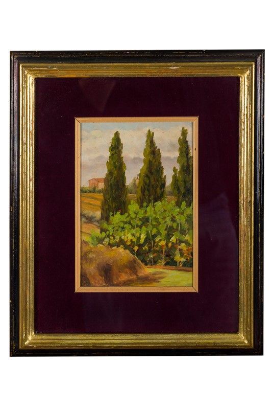 Ghino Maffi - Paesaggio con cipresso e vigna