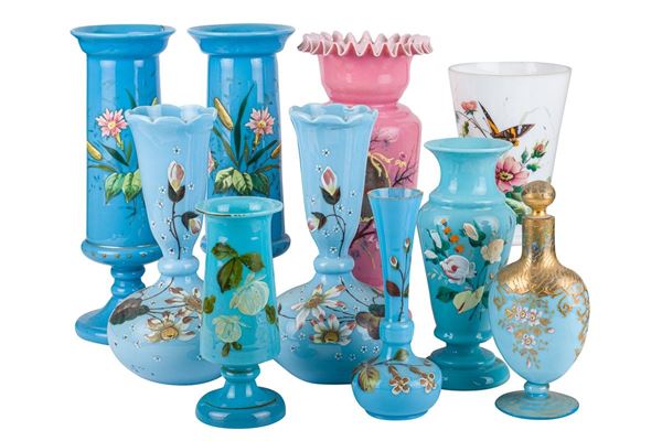Lot of 10 opal glass objects