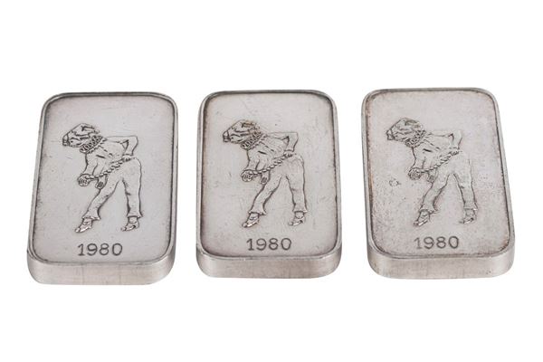 Lotto di tre lingottini in argento 999,9
