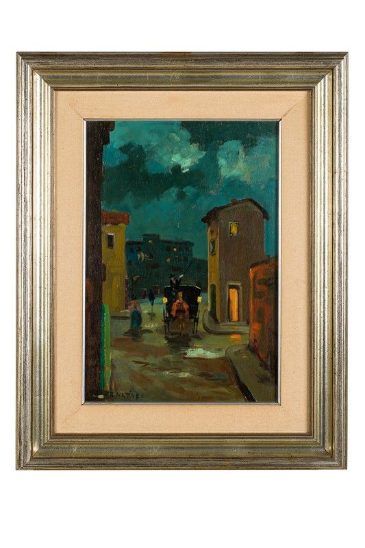Renato Natali - Scorcio di strada livornese in notturna