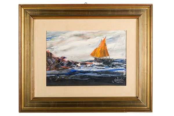Francesco Stefanini - Mare in tempesta con barca