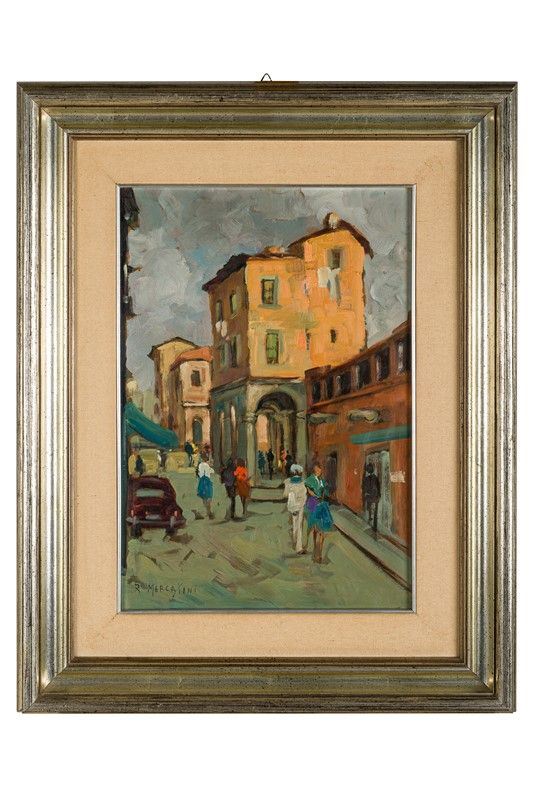 Renzo Mercatini - Scorcio di paese con figure