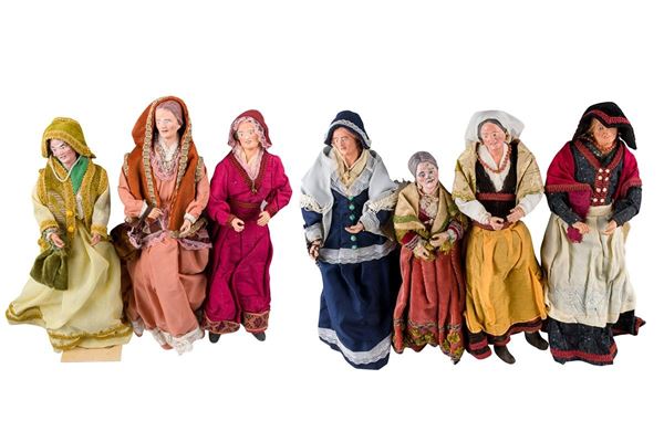 Lotto di sette statuine da Presepe