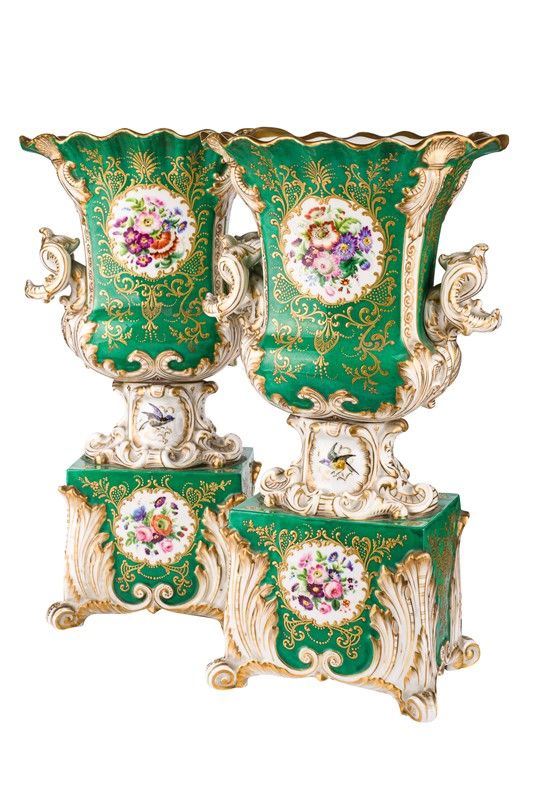 Pair of painted porcelain vases
