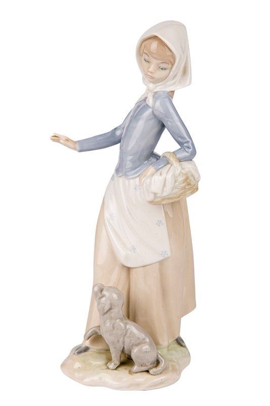 Woman with basket and dog