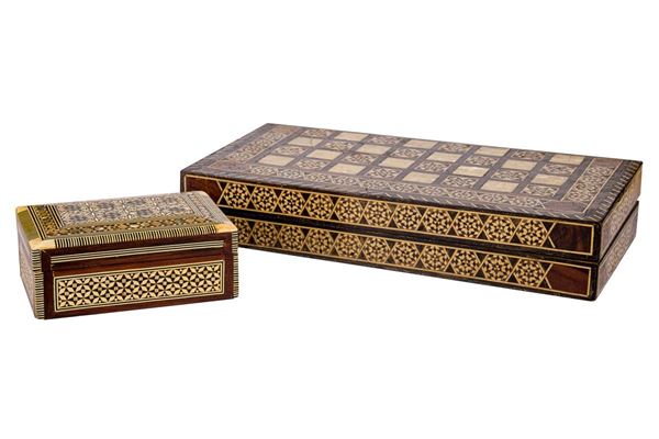 Lot of two mother-of-pearl and wood boxes