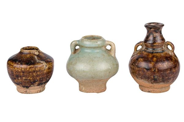Lot of three small glazed stoneware jars