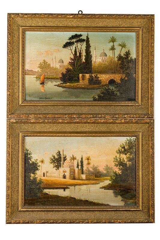 German Fabius Brest (attr.) - Capriccio di Costantinopoli, vista dal Bosforo e Villaggio turco