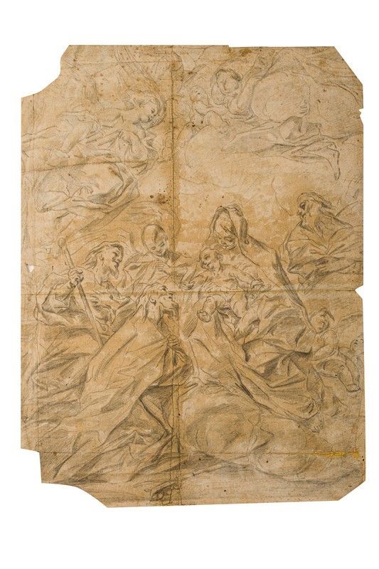 Gian Battista Benaschi (scuola di) - Madonna con Bambino e Santi in adorazione