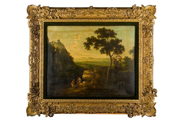 Giuseppe Remida (attr.) - Landscape with a gypsy who reads fate