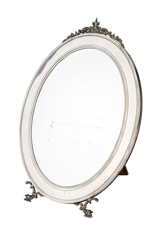 Table mirror in 800 silver and wood