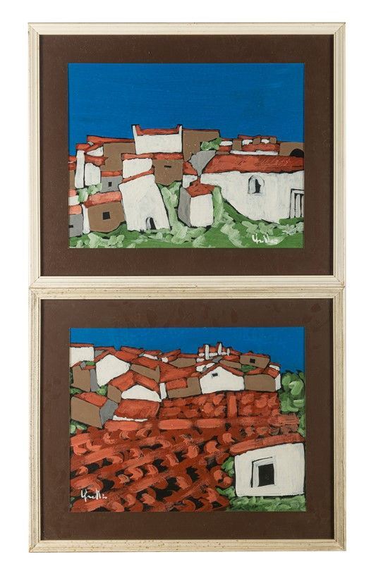 Coppia di scorci di paese