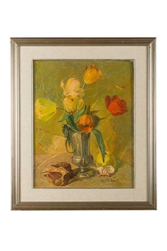 Riccardo Ruberti - Still life with vase of flowers and shells