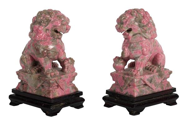Pair of unakite Fo dogs