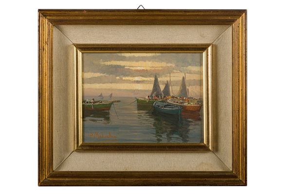 Glimpse of the sea with boats and fishermen