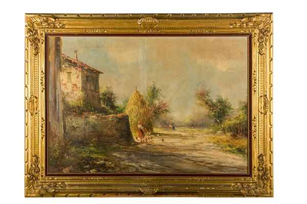 View of the countryside with peasant woman