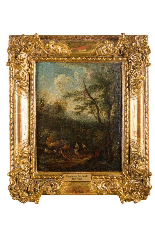 Francesco (modi di) Zuccarelli - Piccolo paesaggio con pastore e viandanti
