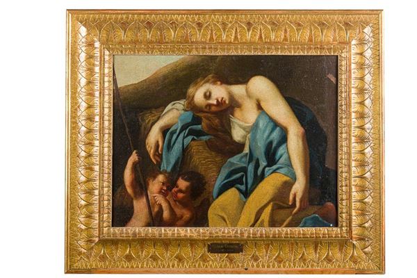 Carlo Cignani - Pastorella addormentata con due amorini