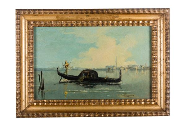 Scorcio di laguna veneziana con gondola