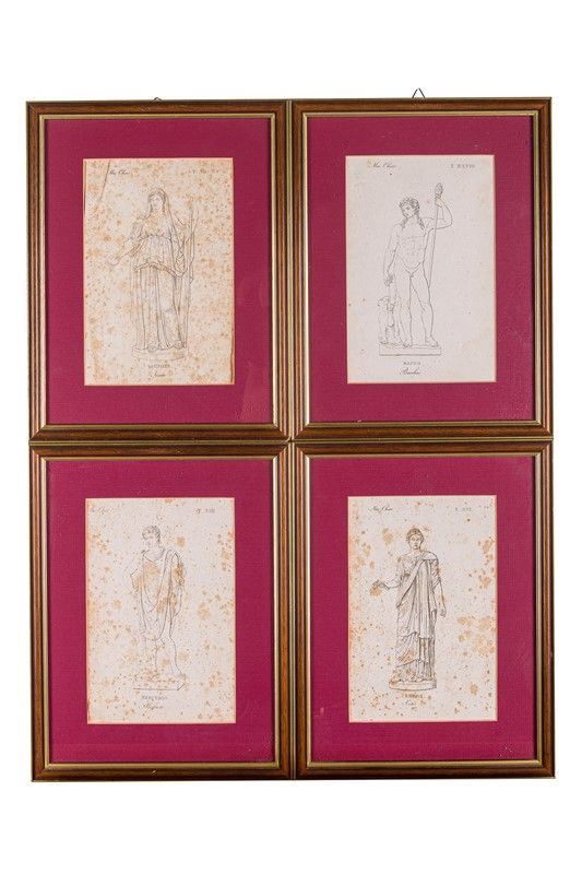 Lot of four engravings with Greek gods