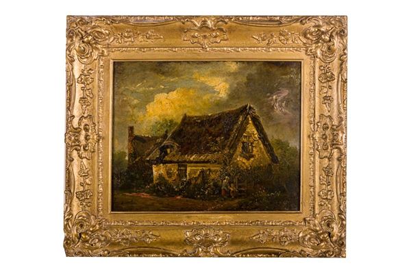 James Stark - Cottage in the English countryside with two figures