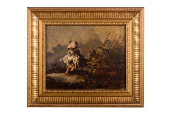 George Armfield (attr.) - Terrier caccia un coniglio