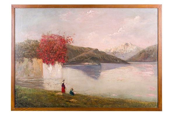Lake view with washerwomen