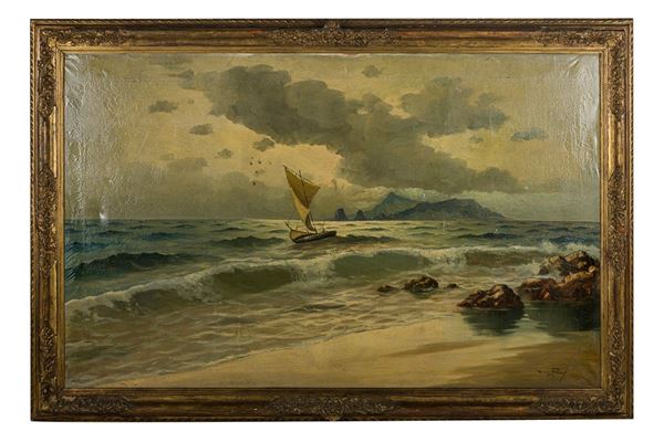 Paesaggio marino con barca a vela