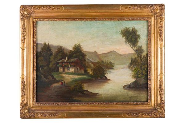 Siegfried Massmann (attr. a) - Paesaggio renano con figure