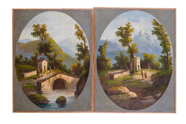 Pair of oval landscapes