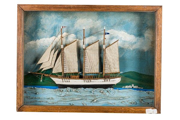 Modello di veliero con teca diorama