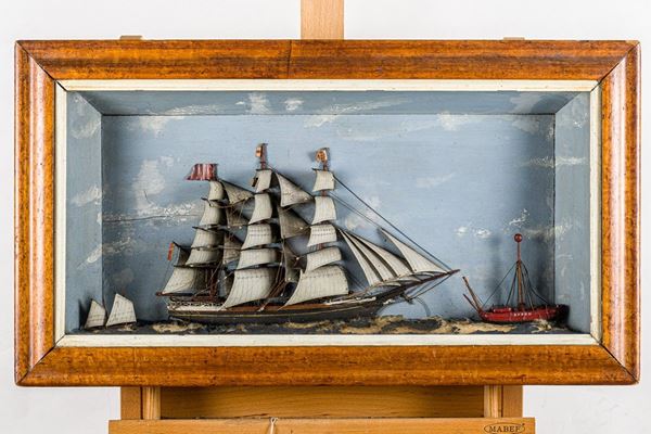 Veliero e due navi con teca diorama