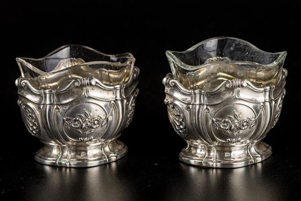 Pair of small 800 silver salt cellars