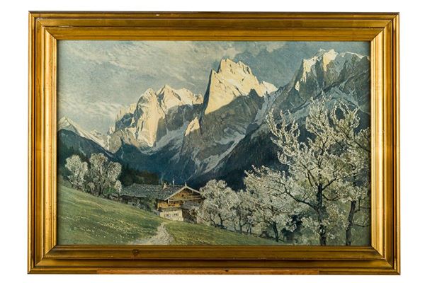 Mountain landscape with hut