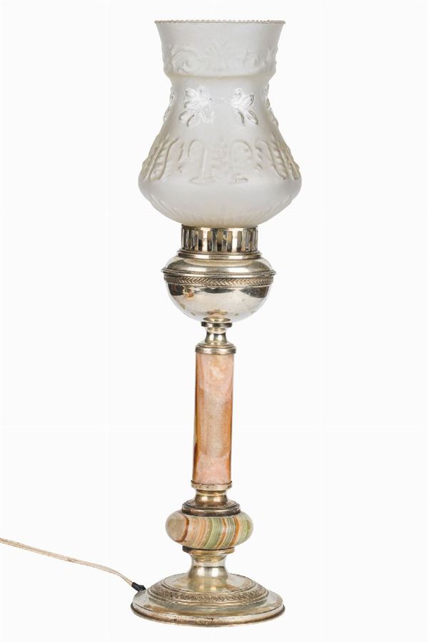 Lamp in 800 silver and onyx