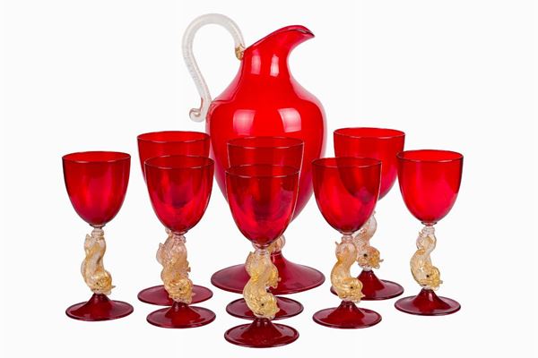 Barovier &amp; Toso - Lotto di una brocca, 3 bicchieri da acqua e 5 bicchieri da vino