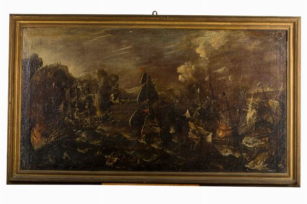Naval battle with stormy sea