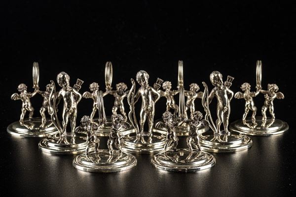 Lot of nine 800 silver place cards