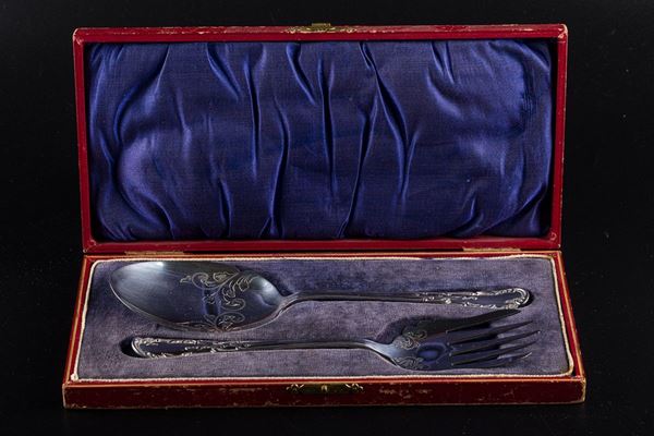 Pair of Sheffield serving cutlery