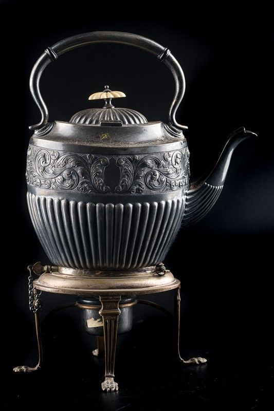 Sheffield teapot with spirit stove