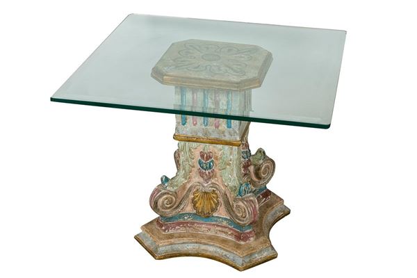 Table base in polychrome painted wood