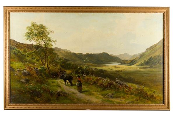 Paesaggio montano con bambina e armenti