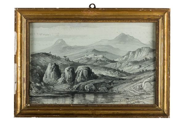 Gonsalvo Carelli (a firma di) - Veduta di paesaggio montano