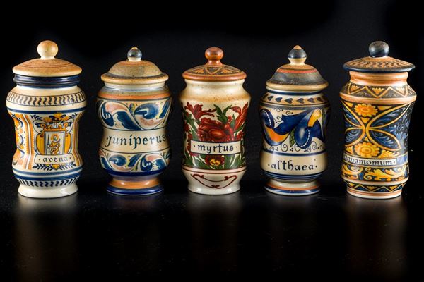 Lot of five Tognana apothecary jars