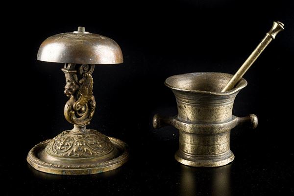 Ancient table bell and mortar