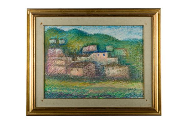 Gino Brogi - Scorcio di paesaggio con case