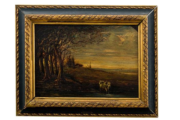 Antonio Fontanesi - The drinking trough at dusk